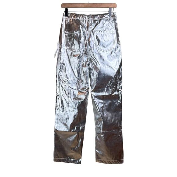 AMYLYNN NWT  Womens Lupe Silvery Metallic Straight Leg High Rise Trouser Pants - Picture 3 of 10